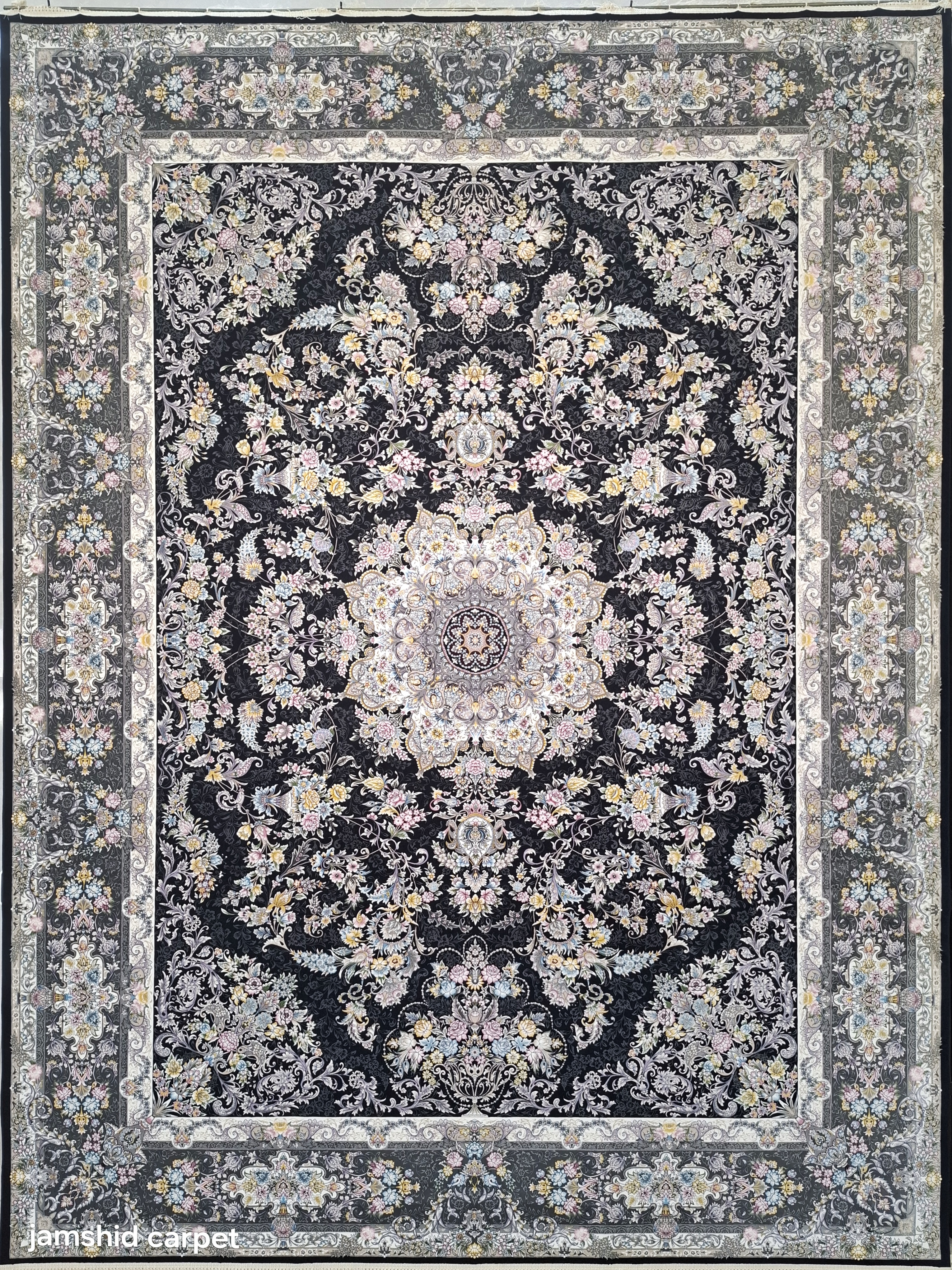 فرش ۱۲۰۰ شانه نقشه بنفشه رنگ سرمه ای